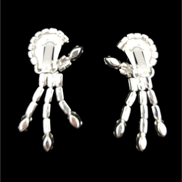 Vintage Clip Rhinestone Earrings Signed Weiss Chandelier Dangle Prom Wedding - Picture 2 of 7